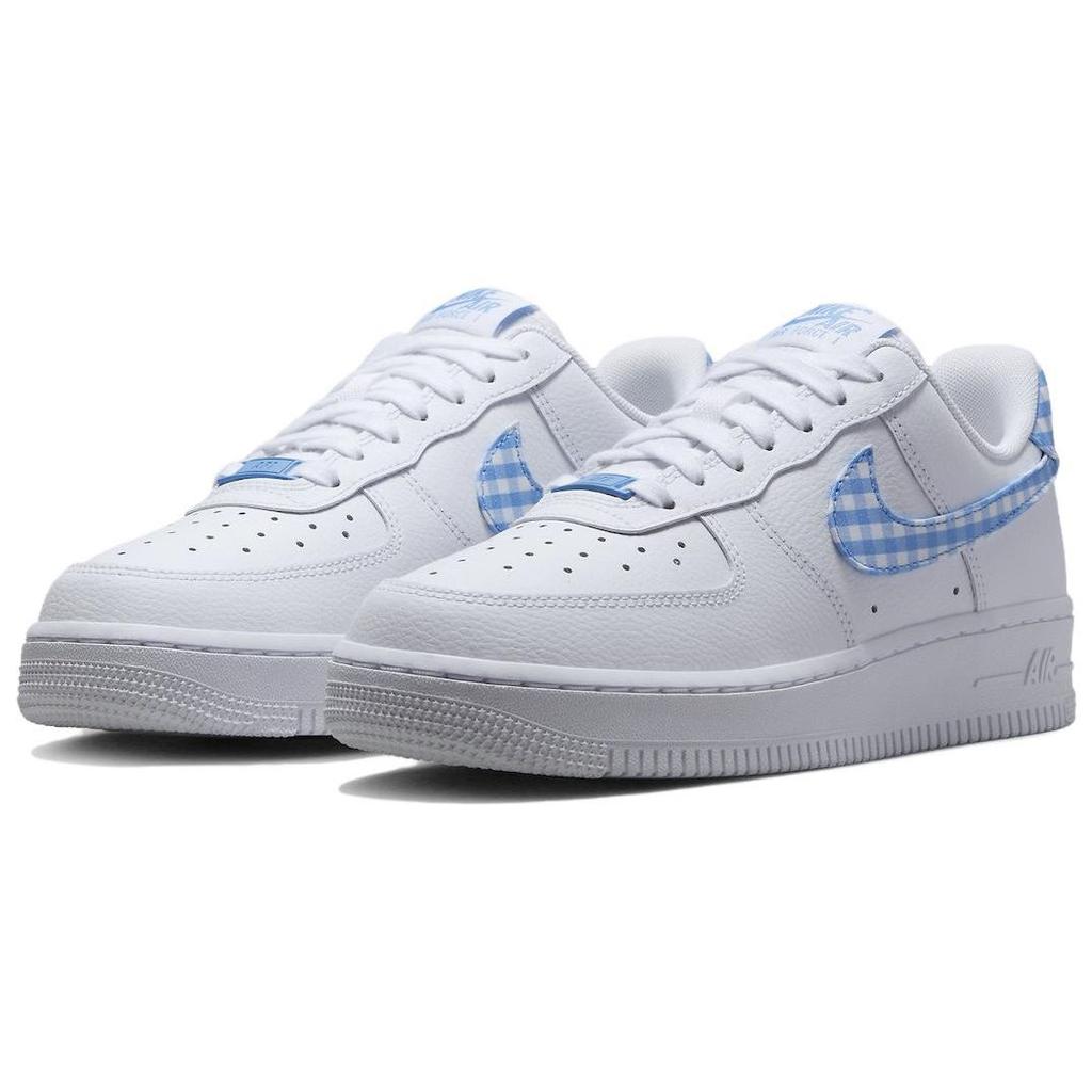 Nike Air Force 1 07 Essential University Blue Gingham Женские кроссовки белые DZ2784-100