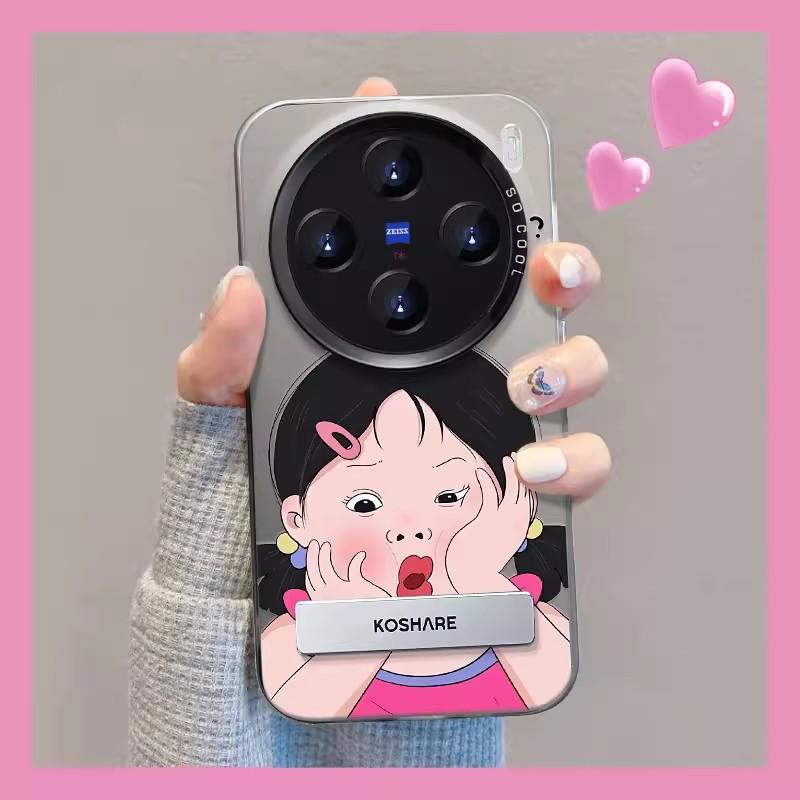Applicable To Vivox100/90pro Mobile Phone Case S17/16/15 Funny Pouting Girl Stand Y78 Color Silver Matte