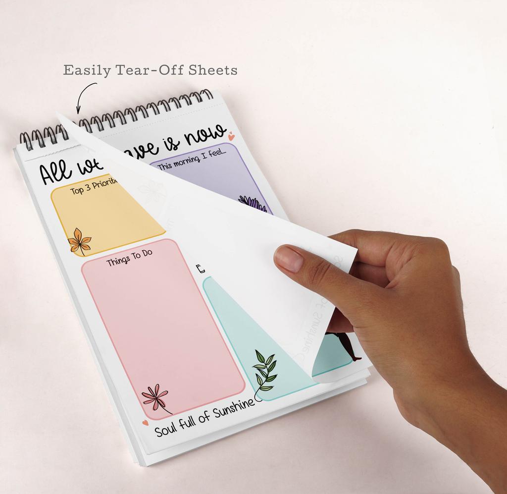 Inkdotpot Блокнот для списка дел – 6” X 9” Бумага Канцелярские принадлежности, тема йоги Спиральный блокнот Ежедневный контрольный список-(50 листов)