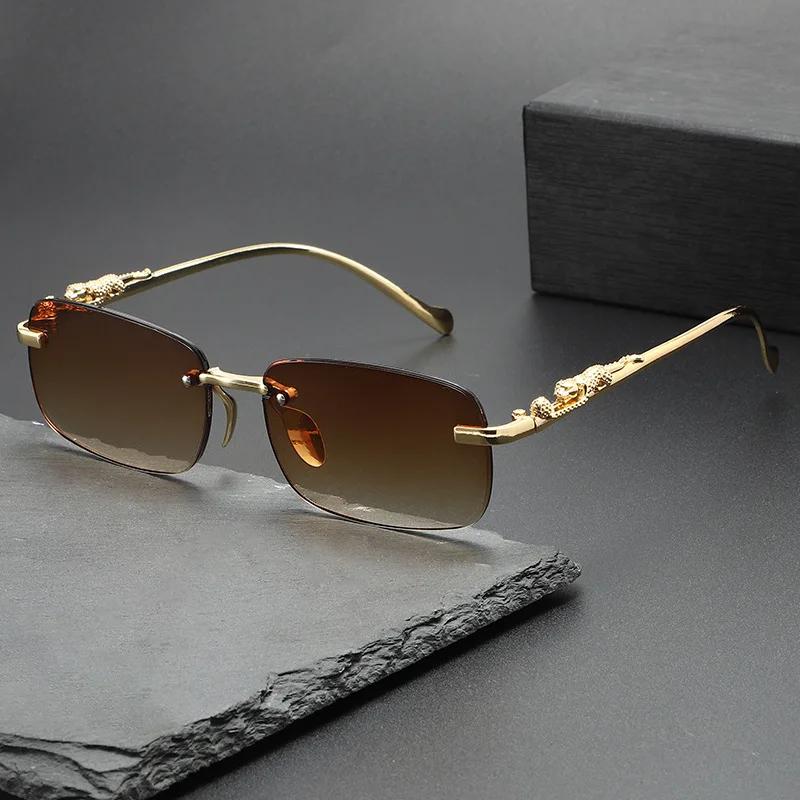 Vintage Metal Leopard Print Sunglasses Men New In Outdoor Casual Shades Women Stylish Retro Luxury Brand Design Eyeglasses