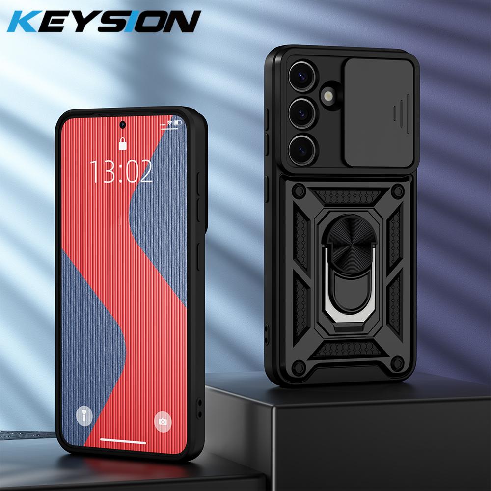 KEYSION Противоударный чехол для Samsung S25 Ultra 5G S25+ Plus Slide Camera Защитное кольцо Подставка Чехол для телефона для Galaxy S24 FE 5G