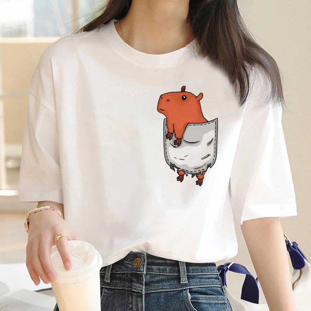 Cute Capybara Clothing T-Shirt Unisex Vintage Cartoon T Shirt FeUnisex Casual Anime Top Tees T Shirt Unisexga Unisex Graphic Tee Tops