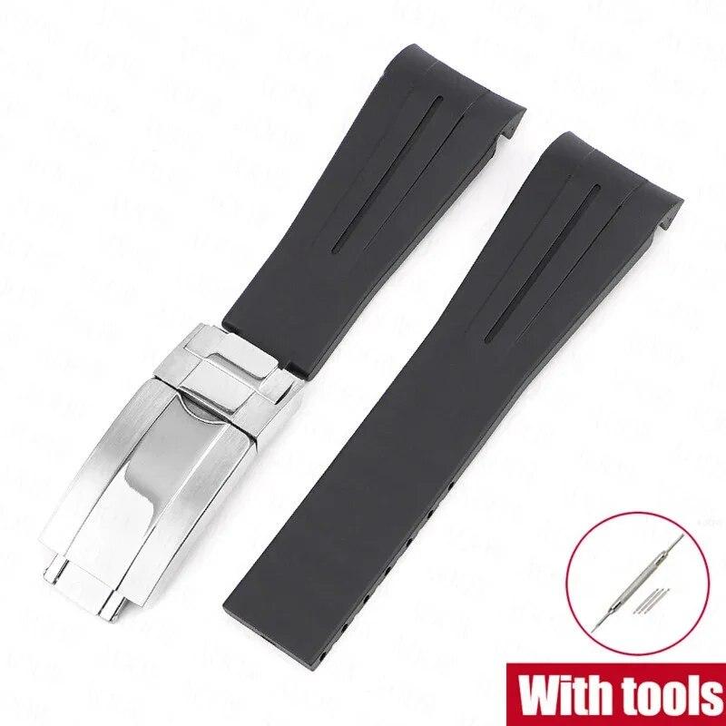 Резиновый ремешок для часов, подходит для Omega x Swatch Moonswatch, 20 мм, складная пряжка из нержавеющей стали для мужчин и женщин, изогнутый сменный ремешок для Rolex