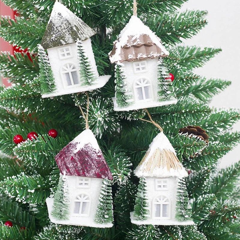 Рождественский снежный домик подвеска рождественский деревянный коттедж креативный пластик с гирляндами орнамент отель свадебный ночной светильник декор