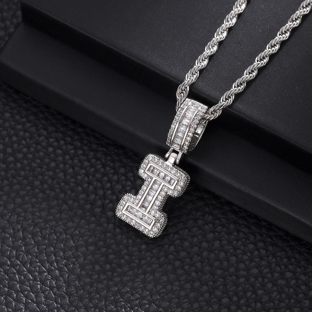 Zircon Inlaid Rock Sugar Initial Pendant Necklace - European & American Hip-Hop Style