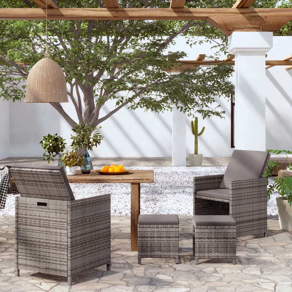4 Piece Garden Chair and Footstool Set Grey Poly Rattan