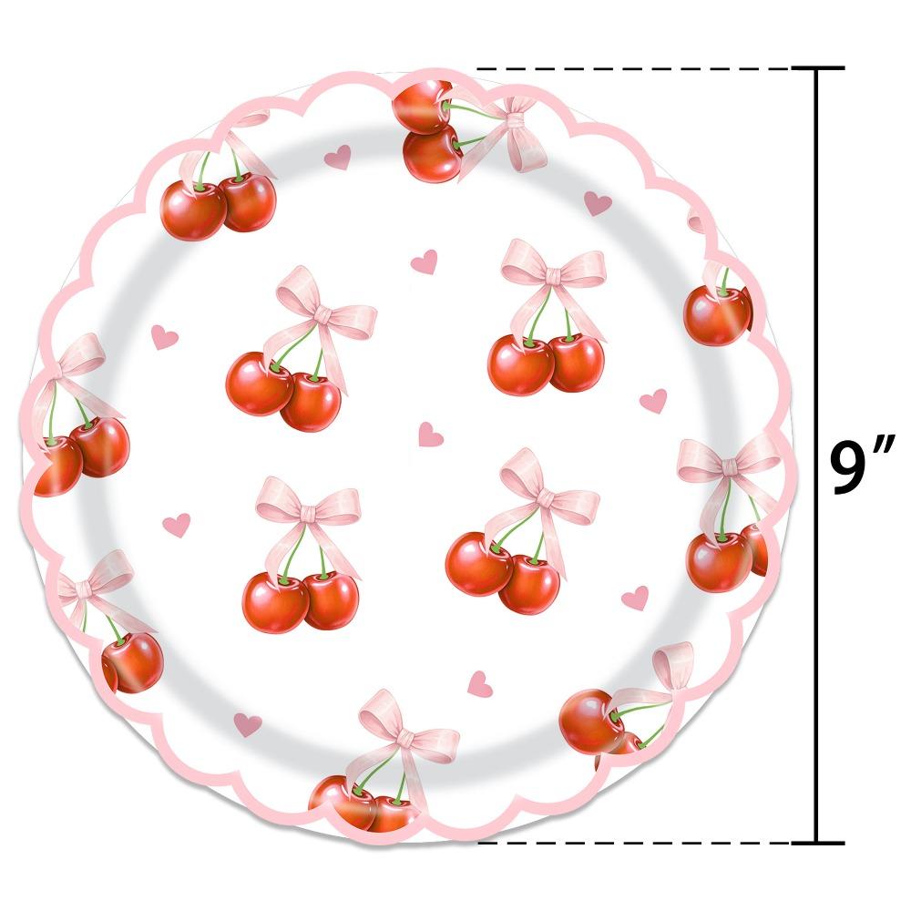 Cute Cherry Pattern Party Supplies Food Grade Napkin Tableware Set Scalloped Paper DIY Party Decoration Serves 20