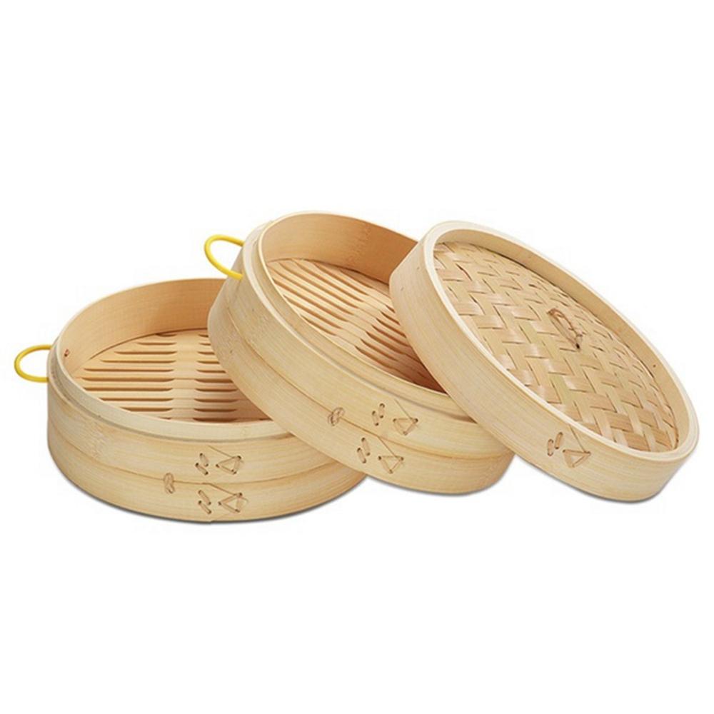 Anti-scald with Handle Fish Vegetables Buns Making Cooking Kitchen Tool Basket Bamboo Steamer Cage