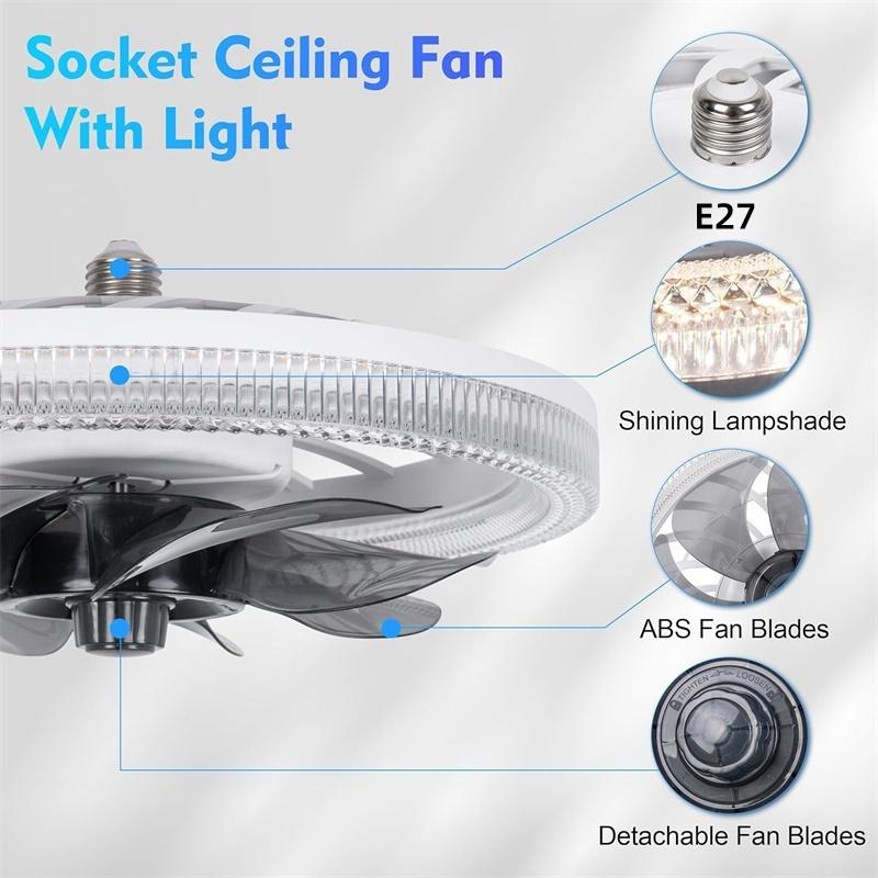 Потолочные вентиляторы с подсветкой, Патрон-вентилятор с пультом дистанционного управления, Регулируемая яркость, Современный низкопрофильный потолочный светильник-патрон