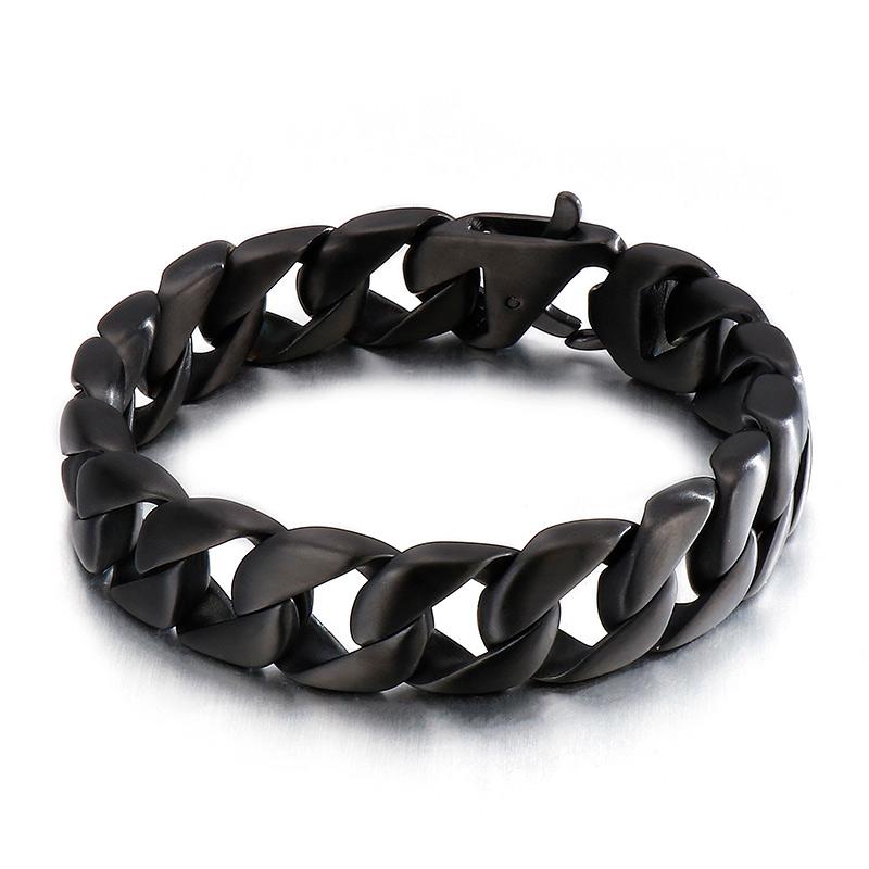 Мужской браслет Kalen Black Cuban Link, готический стиль, цепочка толщиной 15 мм, нержавеющая сталь, праздничные украшения, простой, матовый, полированный, подарок
