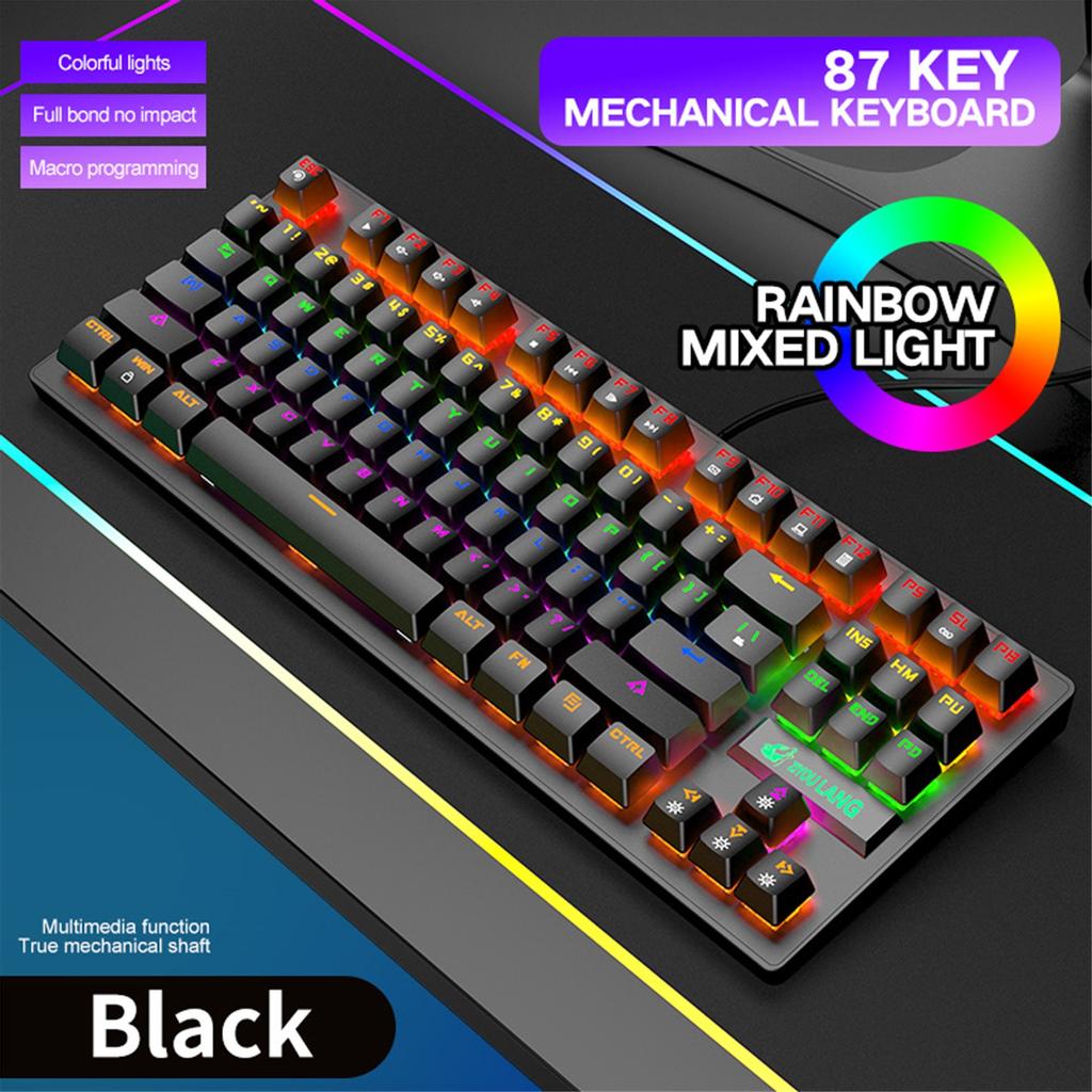K2 Mechanical Keyboard 87 Keys Layout LED Rainbow Backlit Blue Switches Wired