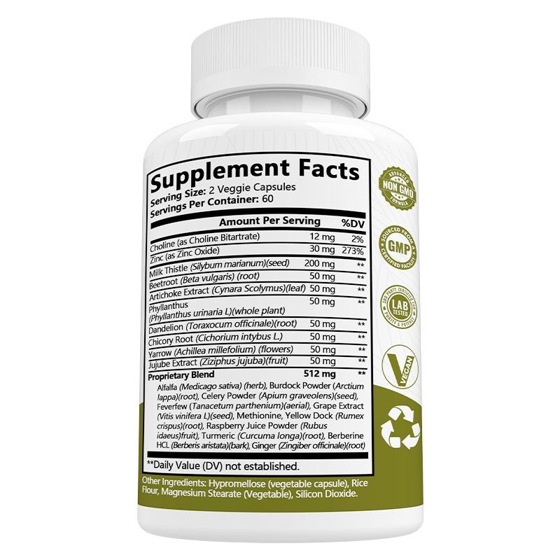 Fearathe Liver Wellness Complex Supplement with Milk Thistle, Zinc, Choline, Artichoke, Dandelion & Turmeric, 120 Caps