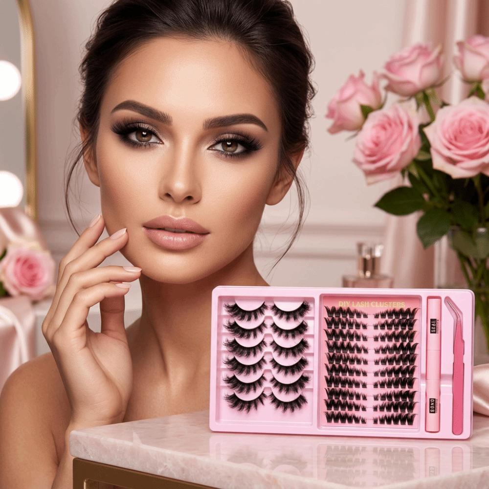 Dense Volume Cluster Lash Extension Kit Natural curl DIY Eye Lashes Makeup Lashes Work