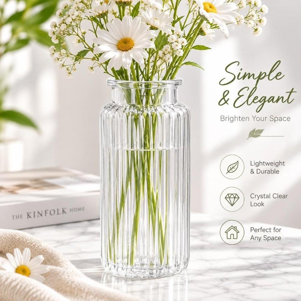 Ribbed Design Flower Vase Unbreakable Plastic Flower Arrangement Cylinder Vases Home Decoration