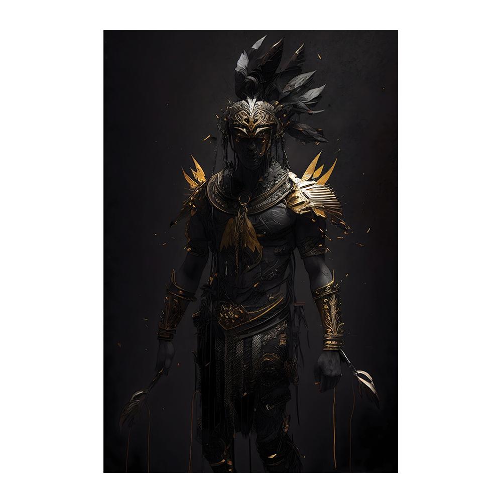 Черный и золотой самурай, средневековый воин в доспехах, фигурка, холст, настенные художественные картины, напечатанные современные классические ретро-роскошные художественные плакаты, украшения для дома