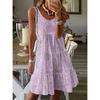 Women's Spring and Summer Casual Fashion Floral Print Loose Round Neck Sleeveless Bobbin Mid-length Dresses
