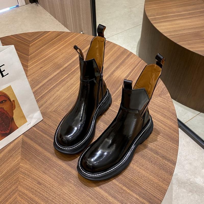 Women Shoes Platform Women Boots  Winter Genuine Leather Zip Ankle Boots Women Autumn Black Zapatos De Mujer Chunky Boots