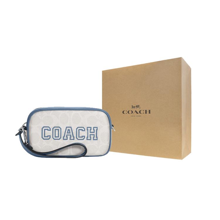 COACH Jamie Artificial Leather Wrist Bag Clutch Handbag Small Womens Chalk White Indigo