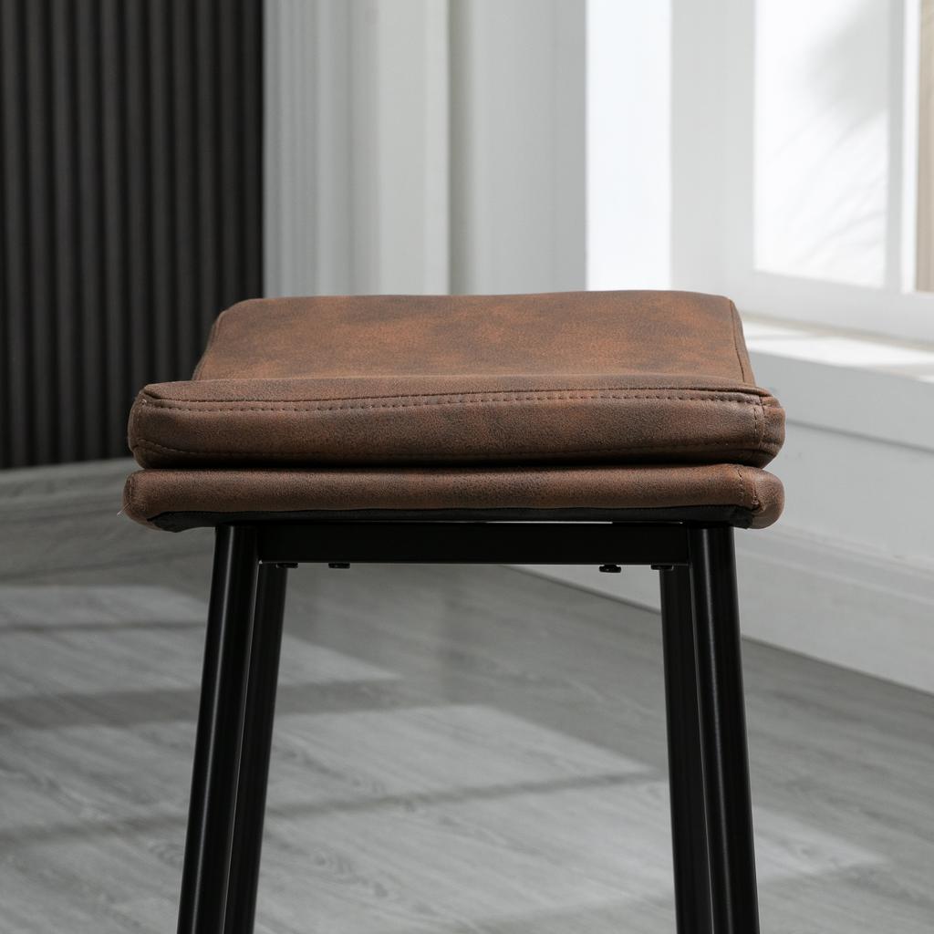 Set of 2 bar stools with steel footrest industrial style curved seat 48.5 x 38.5 x 68.5 cm brown black