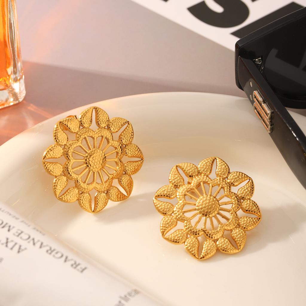 Новые серьги-подсолнухи из титановой стали для женщин, модные ретро-украшения высокого класса с золотым покрытием из нержавеющей стали, подарок