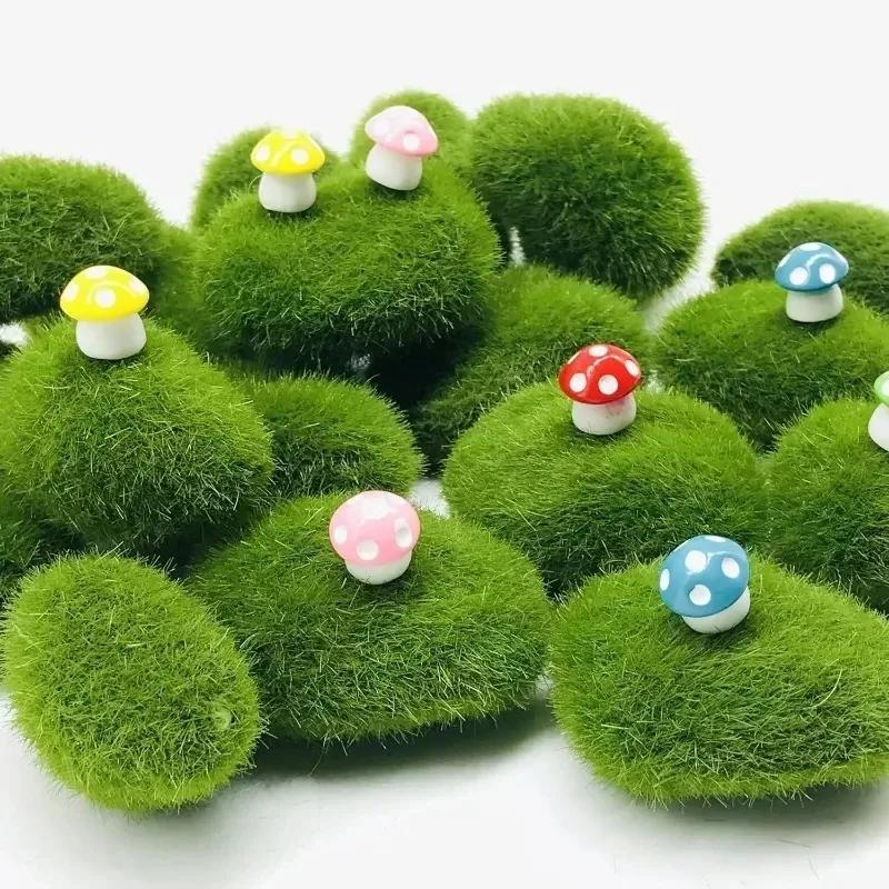 100/5PCS Artificial Moss Rocks Fake Stone Home Decor Creative Crafts Green Simulation Plant DIY Decoration For Garden Crafting