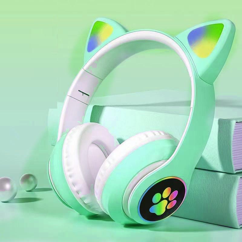 STN-28 Luminous Cat Ear Wireless Bluetooth Headset with Heavy Bass, Over-ear, Sport & Card Slot