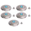 5 Sets Screw Back Button Silver Flower Blue Turquoise 30mm Round Shape Conchos with 4.5mm Screws for Leather Crafts