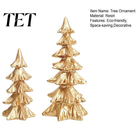 Modern Farmhouse Decor 2Pcs Christmas Tree Ornaments, Vintage Gold Tabletop Decoration for Holiday Winter Home Ornaments And Fireplace Mantel Display,