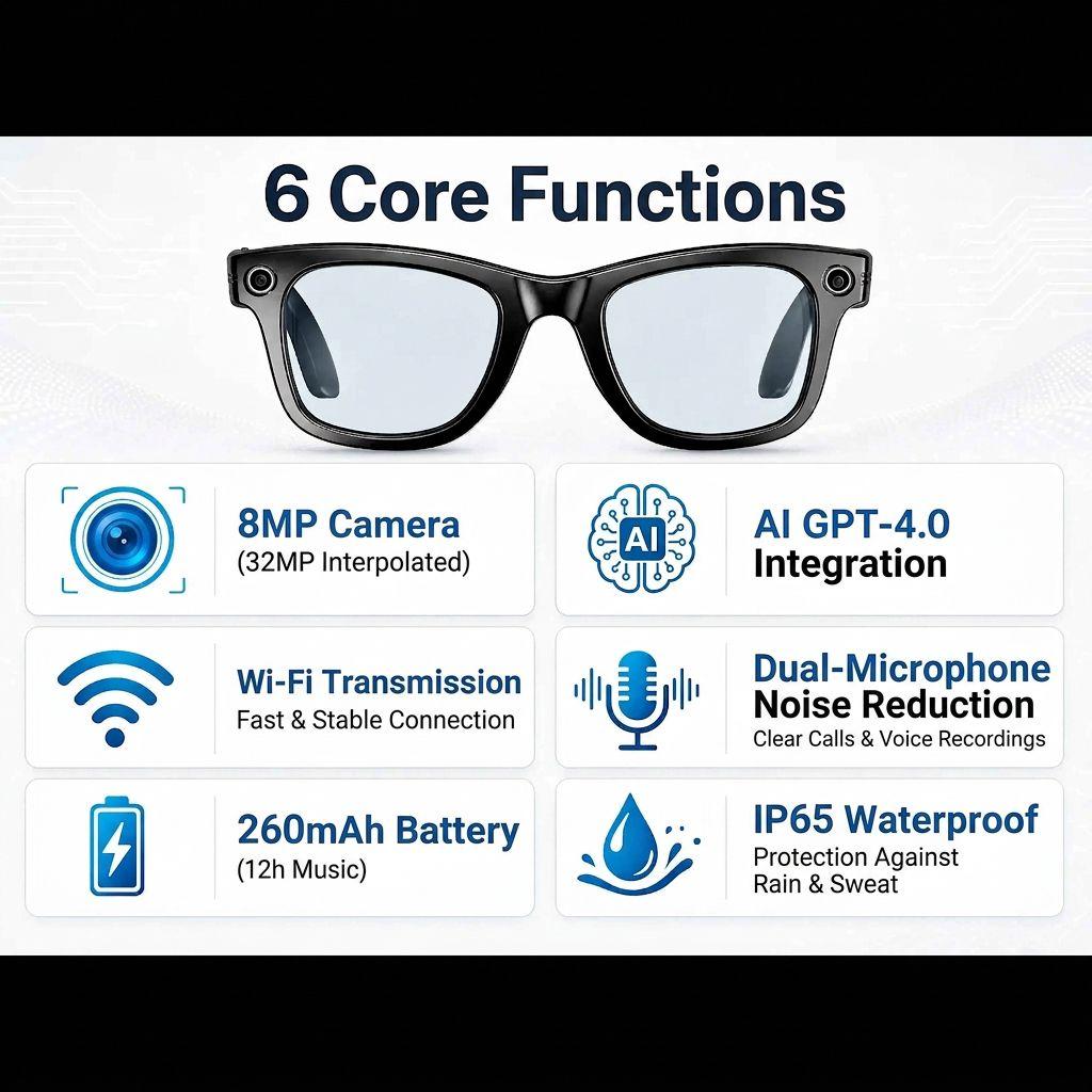 DEBUY 8MP 2K EIS WiFi AI Glasses Camera – Black