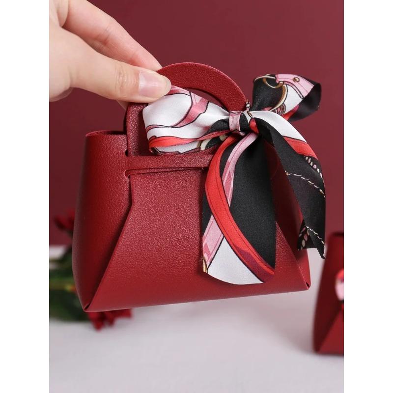 Роскошная кожаная мини-сумочка с бантом и лентой Подарочные пакеты Упаковочная коробка для конфет Распределительная сумка Свадебная вечеринка Подарочная коробка для конфет Кошелек