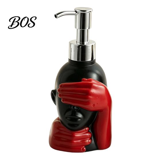 Bathroom Soap Pump 200ml Dispensing Bottle, Smooth Foaming Artistic Black Red Design Dispenser Large Capacity for Decor