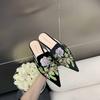 Fashion Slides Embroidery Pointed Toe Retro Black Women's Mules Slippers and Ladies Sandals Low Price Designer Luxury Easy Wears Shoes