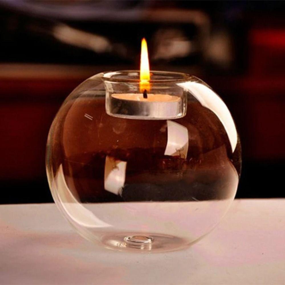 Glass Round Hollow Candle Holder Transparent Glass  Candle Holder  Wedding