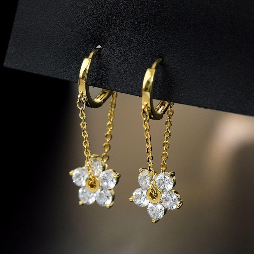 Блестящие корейские серьги-кольца из цинкового сплава в форме цветка для пожилых людей, серьги-подвески со стразами