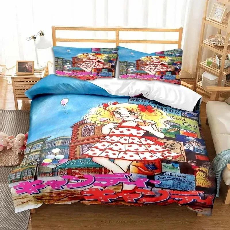 3D Print Manga Candy Cute Cartoon Bedding Set Double Twin King Duvet Cover Comforter Pillowcase Boys Girls Adults Bedroom