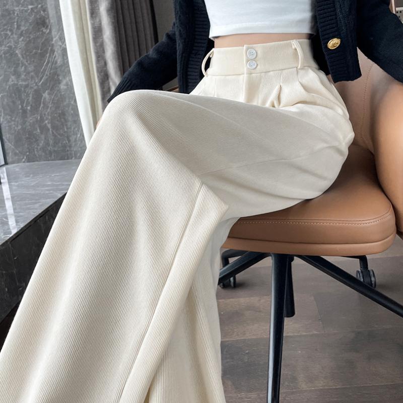 Белые вельветовые брюки широкого кроя для женщин на осень и зиму, новые узкие прямые драпированные брюки Small Plus из бархата