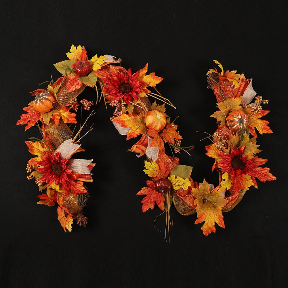 Fall Garland, 6Ft Hanging Fall Decor Maples Leaf Pumpkins Garland, Autumn Garland For Thanksgiving Halloween Harvest Mantle Fireplace Table Decor