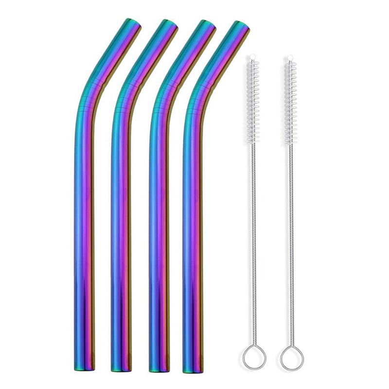 4 шт. 12 мм Металлические соломинки для питья Многоразовые Набор соломинок из нержавеющей стали 304 со щеткой Соломинка для чая с пузырьками Смузи Аксессуар для вечеринки в баре