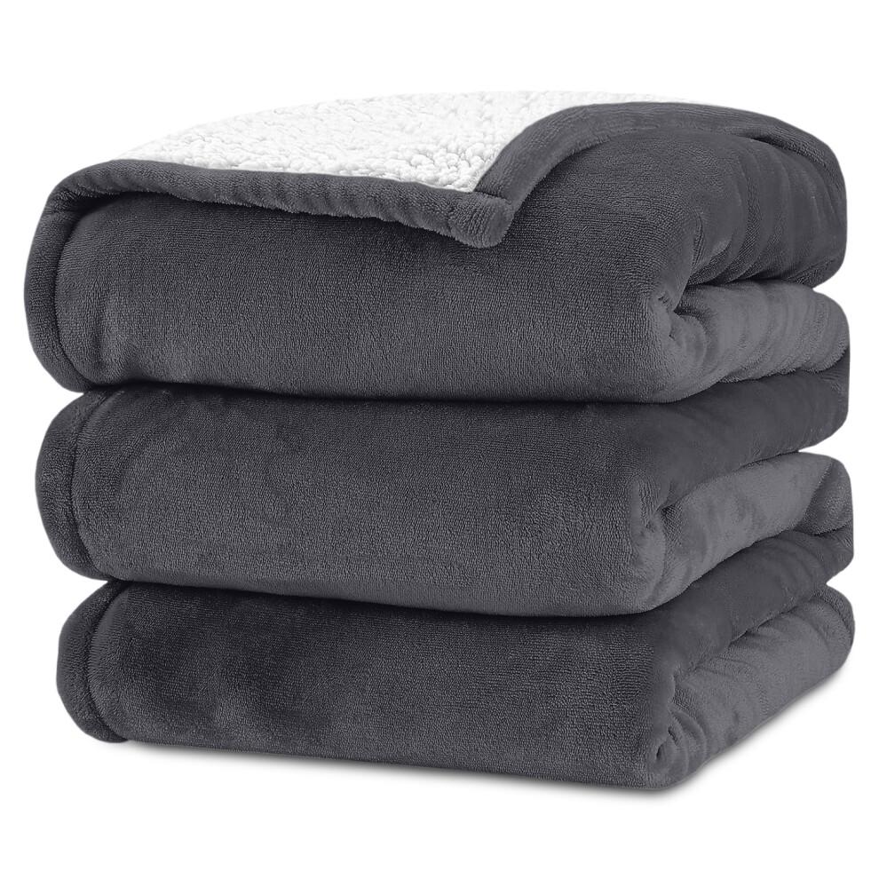 (Super King, Grey) Heavy Thick Blanket Bed Throw-Single Double King Size-Warm Fluffy for Extreme Winters