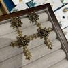 Qingdao retro gold rose petal cross earrings electroplated real gold earrings 925 silver needles