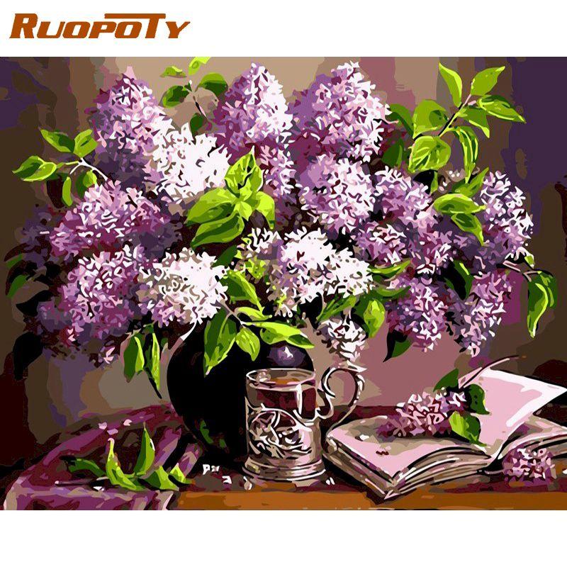 RUOPOTY Безрамные цветы серии DIY картина по номерам ручная роспись маслом акриловый рисунок по номерам для домашнего декора подарок