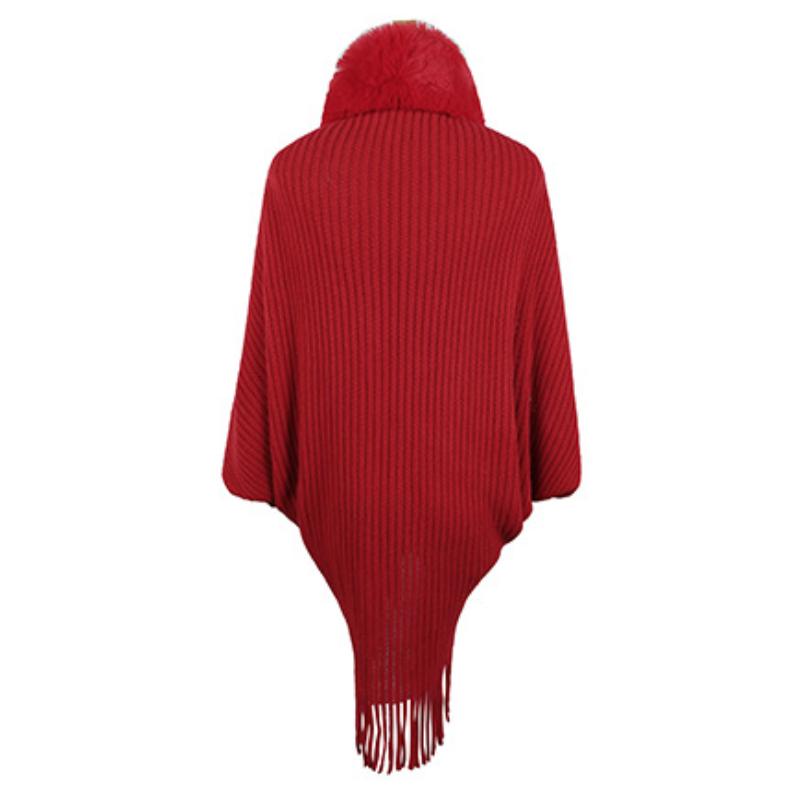 ZIMOXUAN Новое поступление, женская повседневная вязаная накидка с меховым воротником и шалью с кисточками