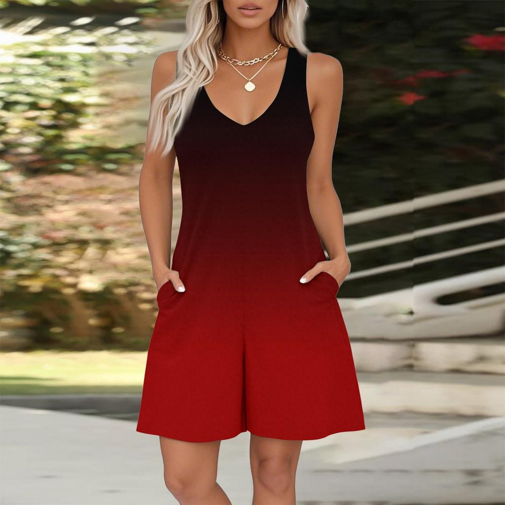 Women's V-neck Printed Sleeveless Jumpsuit Spring And Summer Casual Jumpsuit Shorts