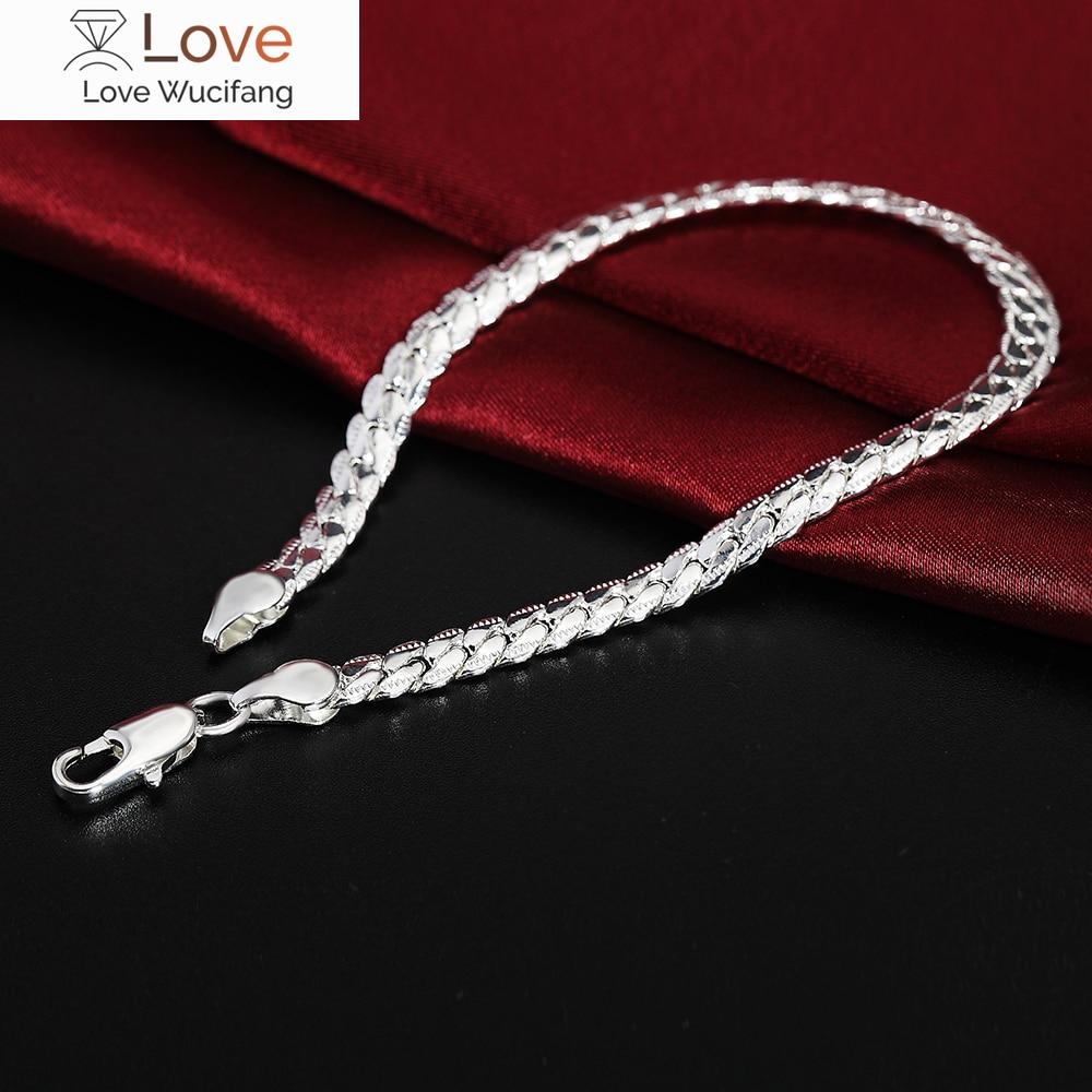 Браслет Lekani из стерлингового серебра 925 пробы, ювелирные изделия, 5 мм, 20 см, змея, плоский мужской браслет-цепочка, нарукавная повязка / браслет для мужчин