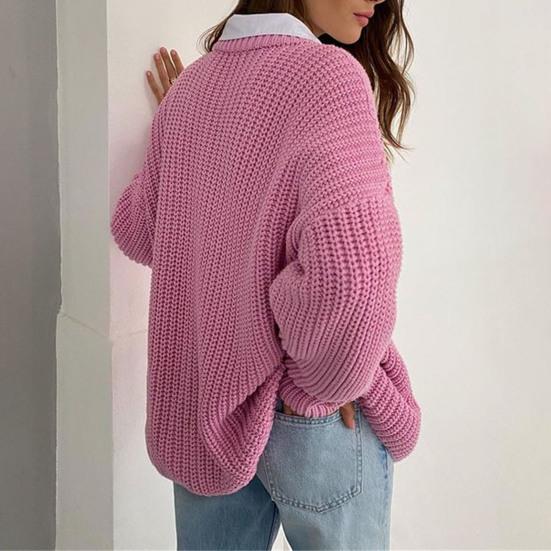 Женский пуловер с круглым вырезом, длинными рукавами, из эластичной ткани, вязаный топ, однотонный, свободного кроя