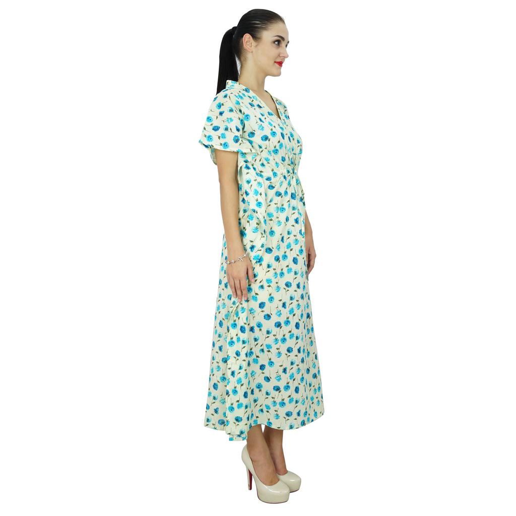 Bimba Women Long Cotton Kaftan Bohemian Nightgown Floral Maxi Caftan