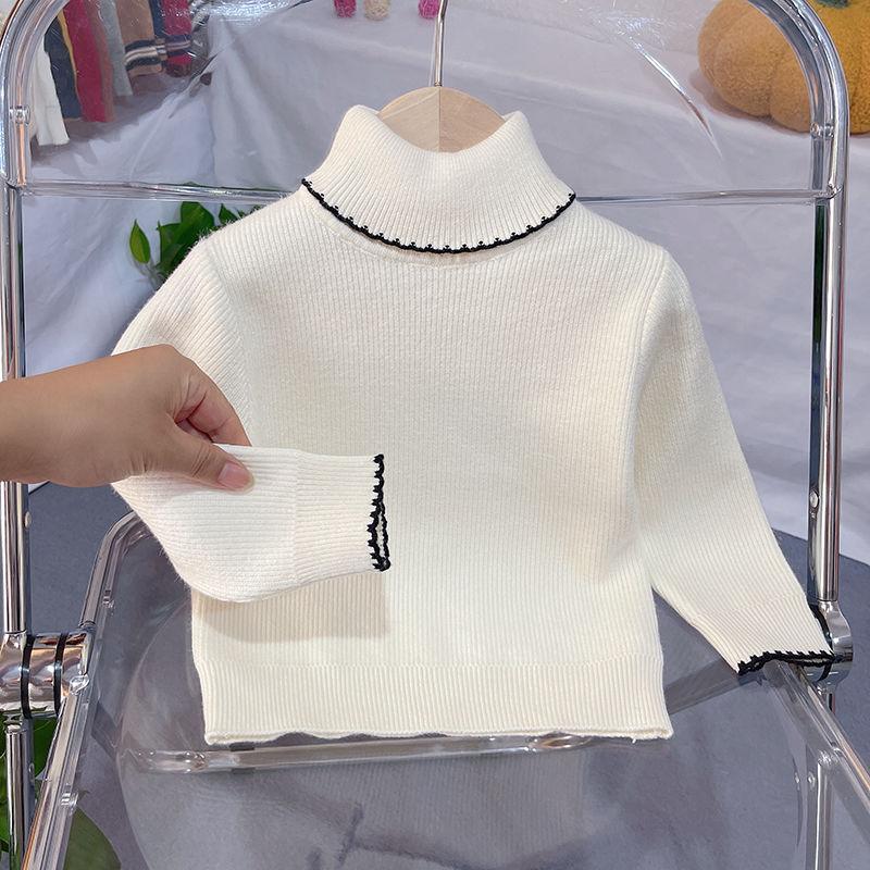 Свитер с высоким воротом для девочек с интегрированным бархатным детским пуловером для осени и зимы, стильная детская одежда с дополнительной бархатной базовой рубашкой