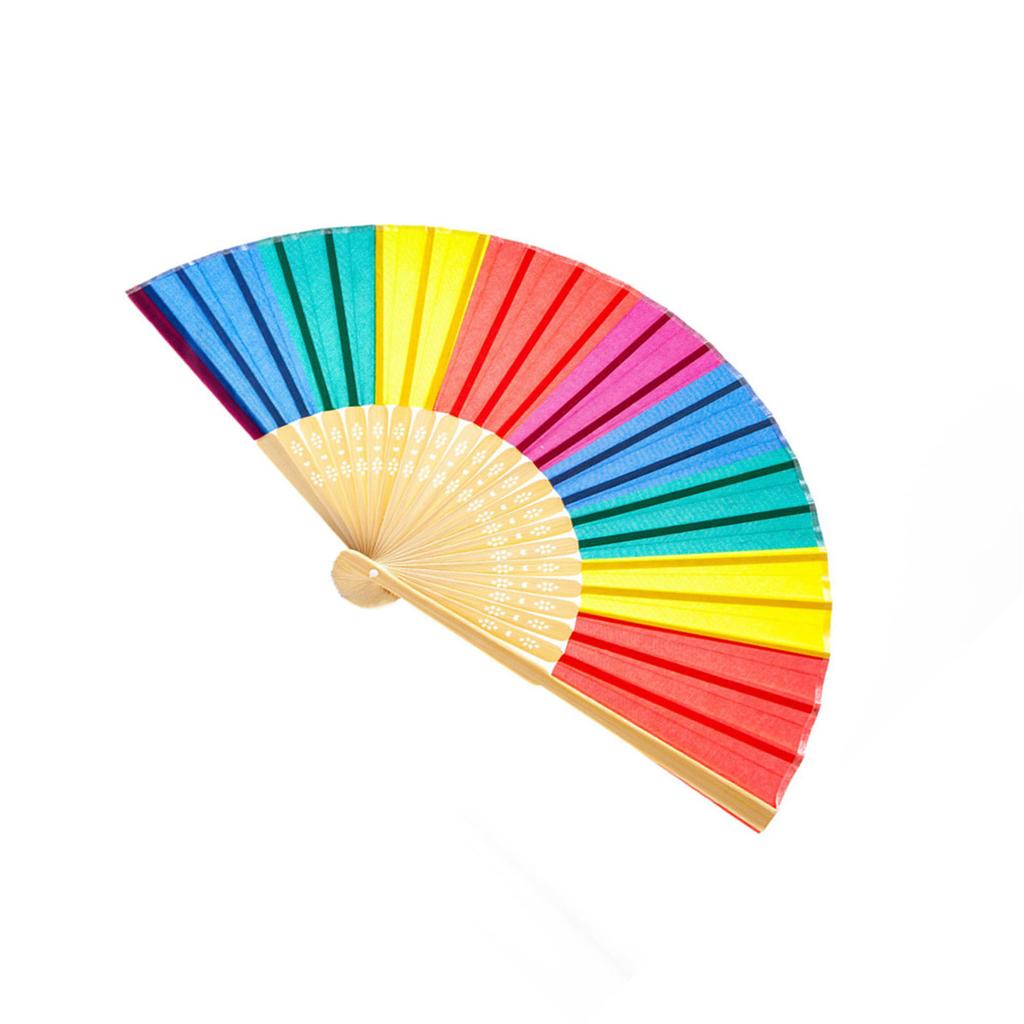 Rainbow Hand Fans Colorful Hand Held Fan Chinease Folding Hand Fan Hand Rave Fan Durable Cloth with Sturdy Bamboo Handle