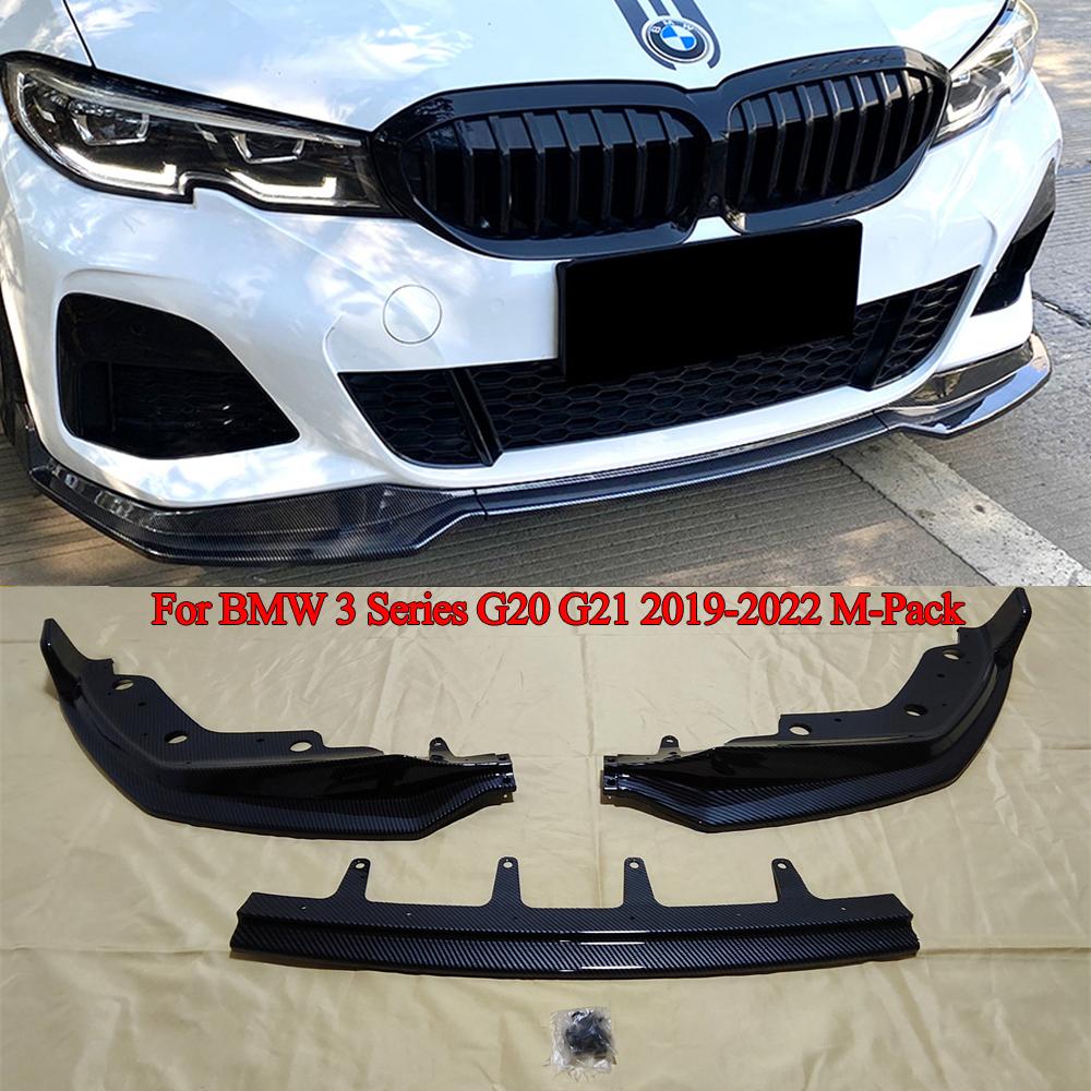 For BMW 3 Series G20 G21 M-Sport 2019-2024 Car Front Bumper Splitter Lip Spoiler Diffuser Guard Body Kit Cover Tuning ABS Black