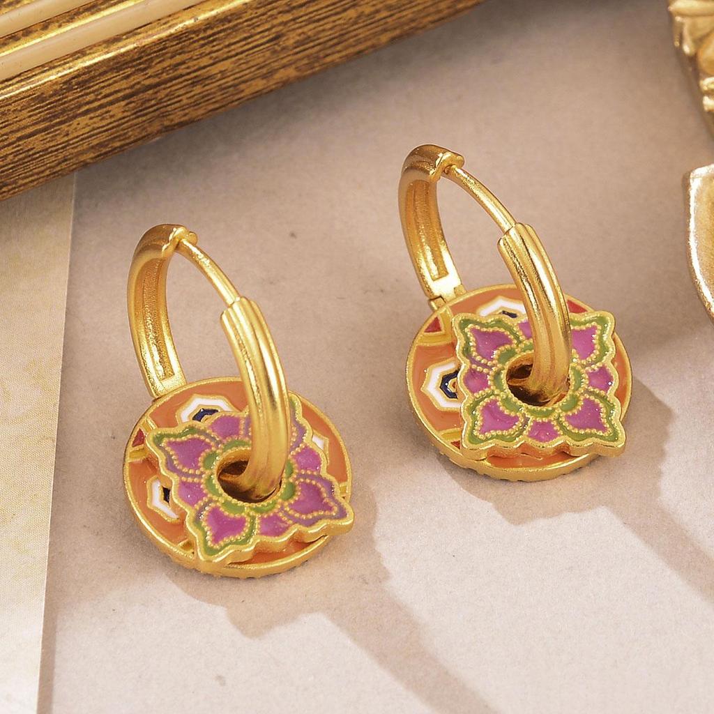 2024 Luxury Enamel Drip Oil Flower Ear Cuffs: Versatile Modern Chinese Style Women's Earrings